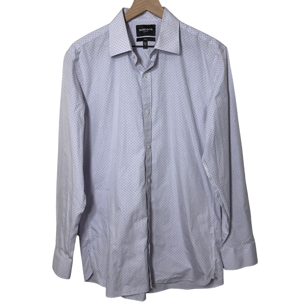 BONOBOS Slim Fit Dress Shirt‎ Purple Dot Pattern Size 16 1/2 36 Office Career